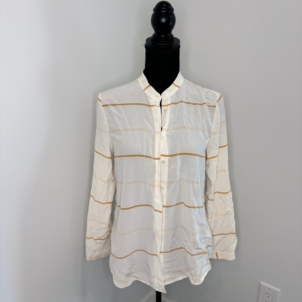 Steven Alan 100% Silk White Stripe Long Sleeve Button Up Blouse (S) - Picture 2 of 8